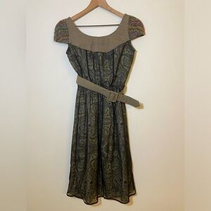 Louis Verdad Womens Silk/wool  Belted Dress Size XS Green vintage